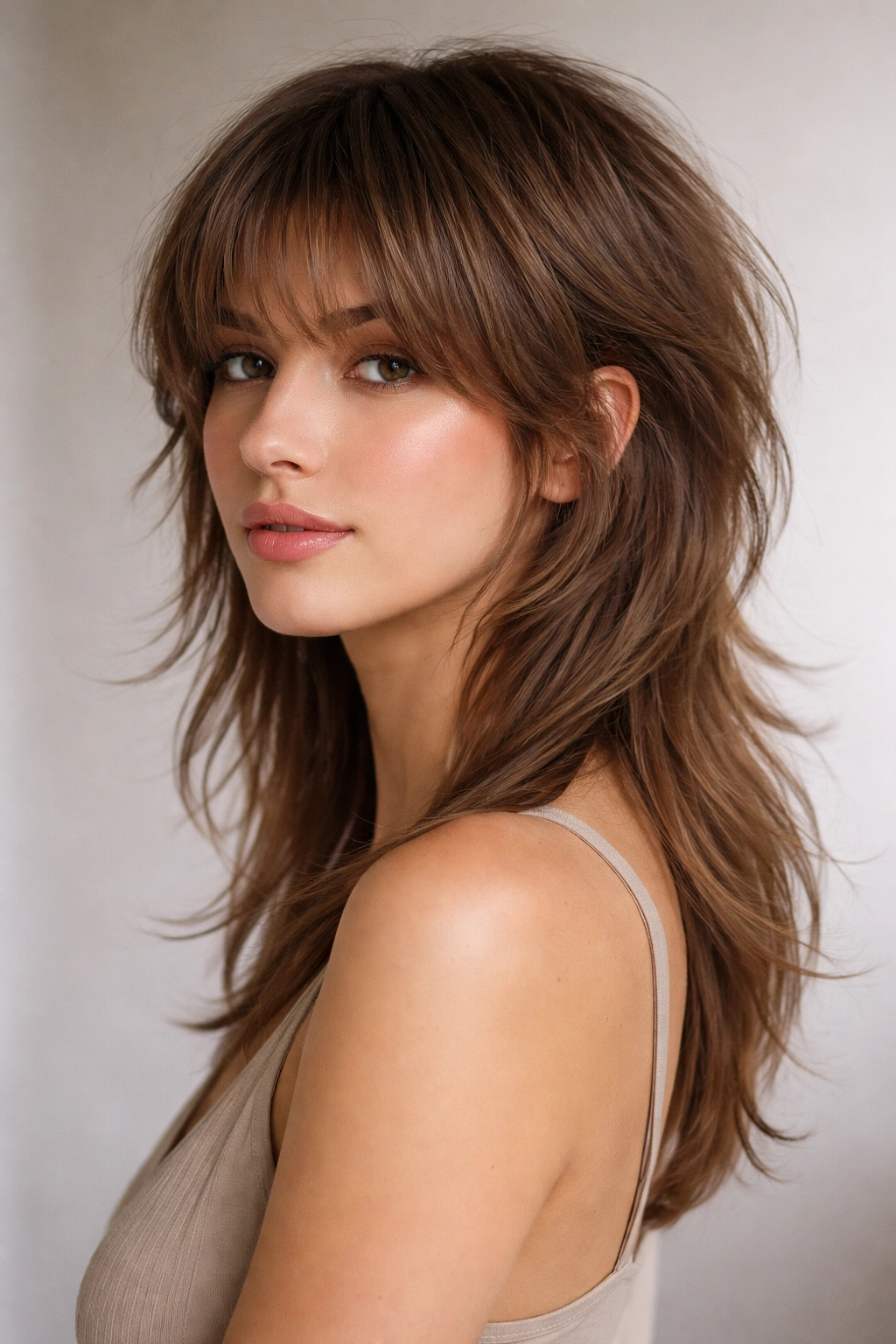 Modern mullet hairstyle with soft front and longer back