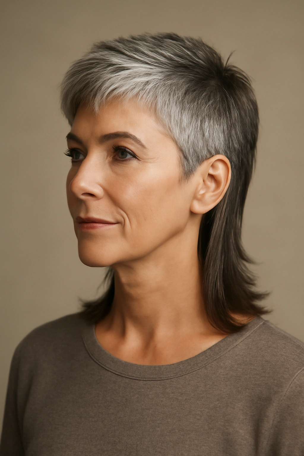 15 Modern Hairstyles for Older Women With Great Style 15 Portrait of a mature woman with a modern mullet showing textured top and long back