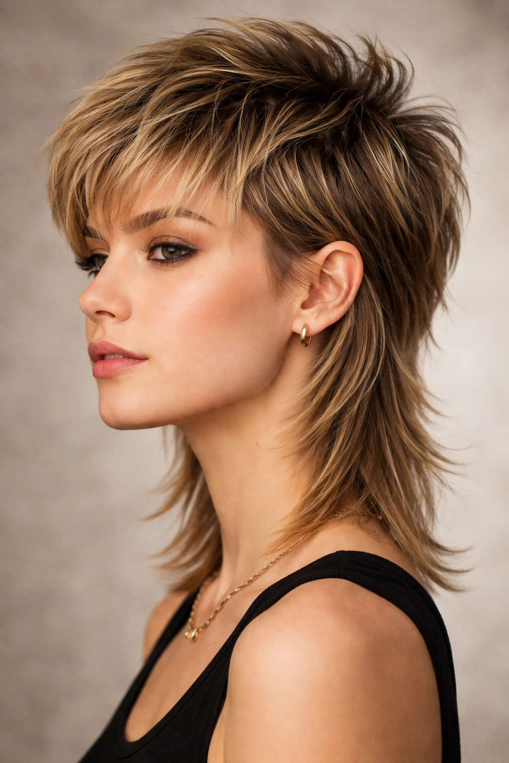 Portrait of a person with a modern mullet showing long top and shorter sides
