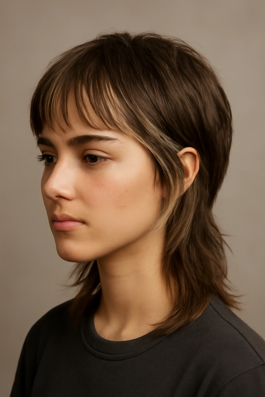 10 Short Haircuts With a Money Piece That Pop 6 Modern mullet with fringe money pieces framing the face
