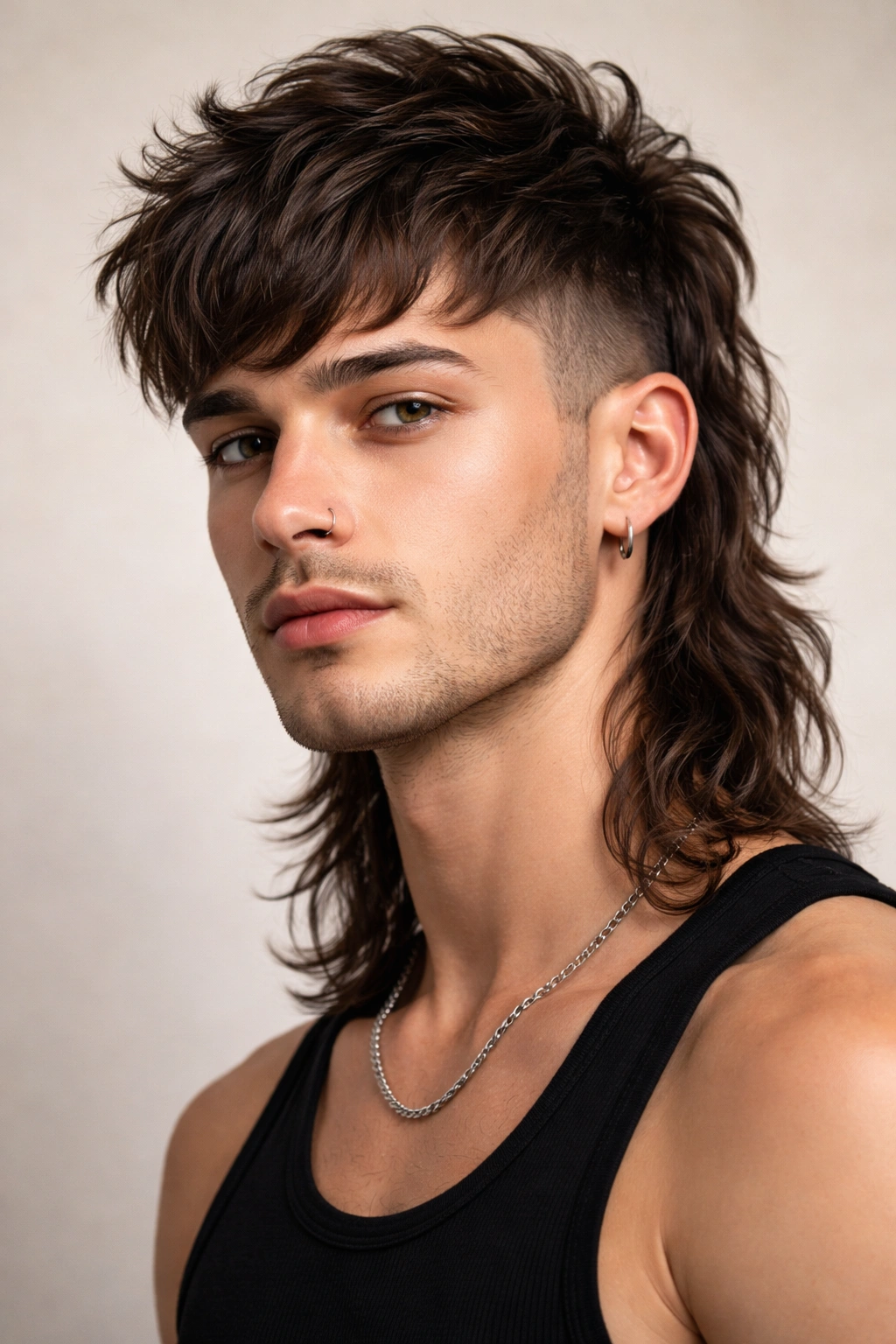 Portrait of a person with a modern mullet showing fade sides and long back