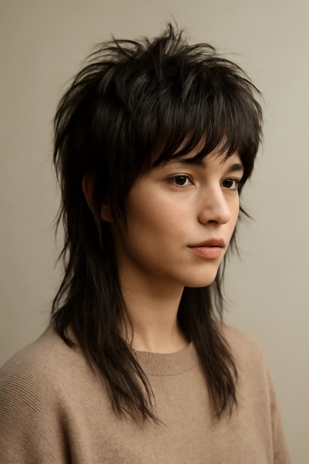 10 Messy Medium Shags You Can Air Dry Easily 8 Three-quarter view of modern mullet shag showing short top and longer bottom