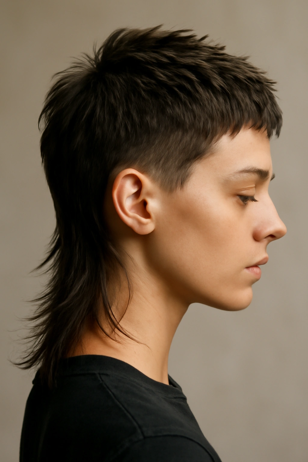 12 Edgy Short Haircuts for Women Who Love Bold Hair 12 Three-quarter view of The Modern Mullet hairstyle with short top and long back