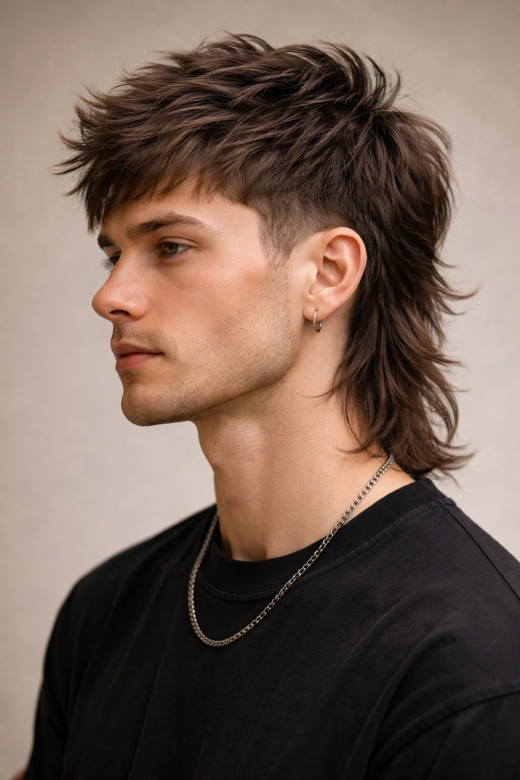 Head-and-shoulders portrait of modern mullet with textured crown