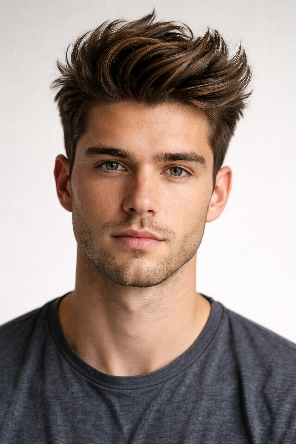 Modern quiff hairstyle with lifted front and natural texture