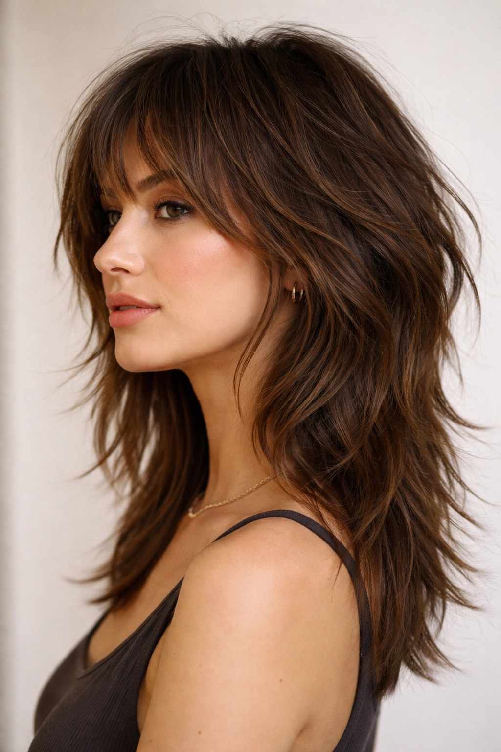 20 Medium Length Haircuts For Every Hair Texture 14 Portrait of modern shag with longer back layers and shorter front for face-framing