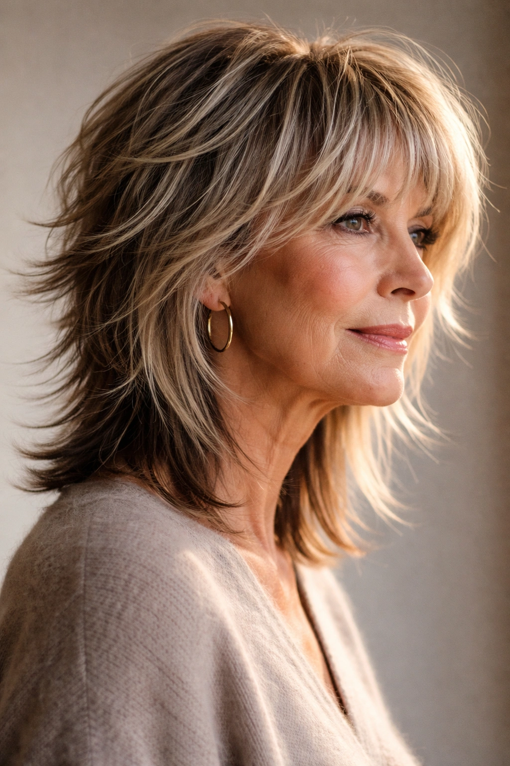 Mature person with disconnected layers in modern shag