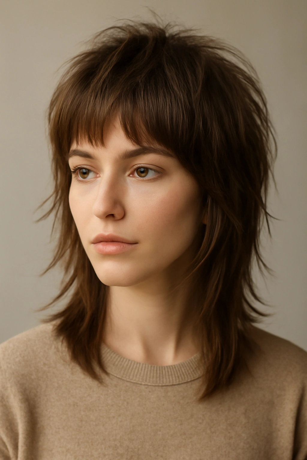 20 Layered Haircuts Sorted by Length and Hair Type 13 Close-up of a modern shag on medium-fine hair with lift and blended layers