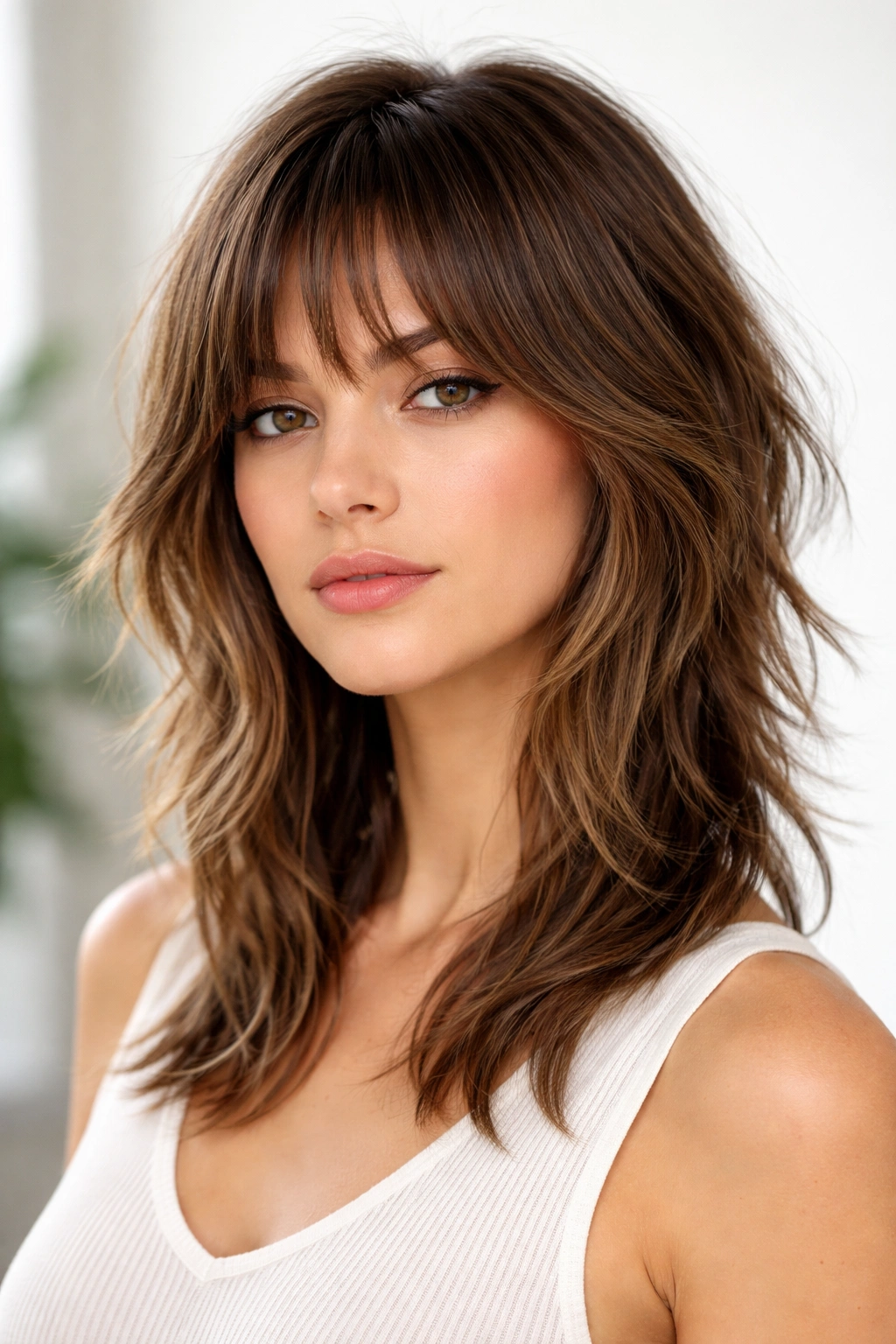 Modern shag hairstyle with face-framing layers and underlayers for movement