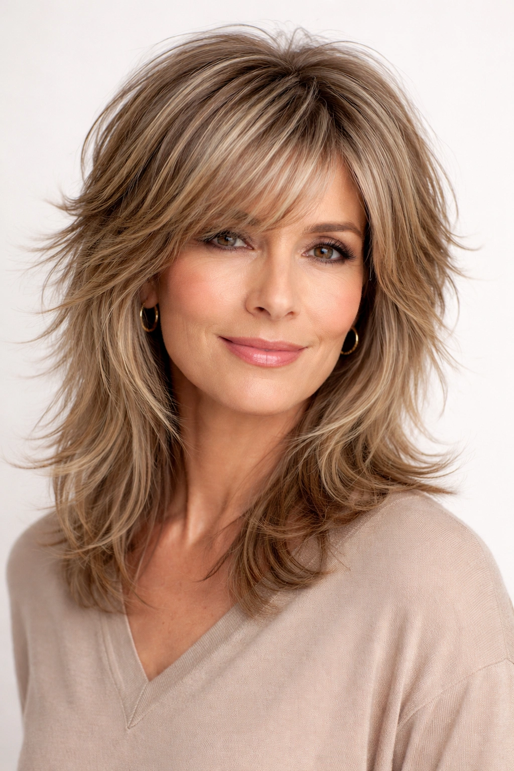 Model with modern shag hairstyle showing longer front and choppy layers