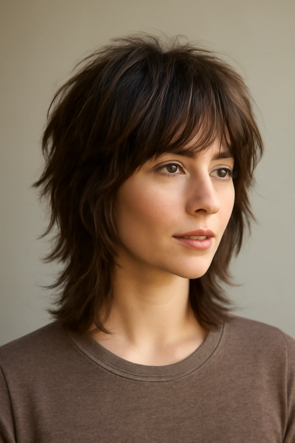 12 Wash and Wear Haircuts for Easy Mornings 4 Portrait of a person with a modern shag haircut showing layered texture