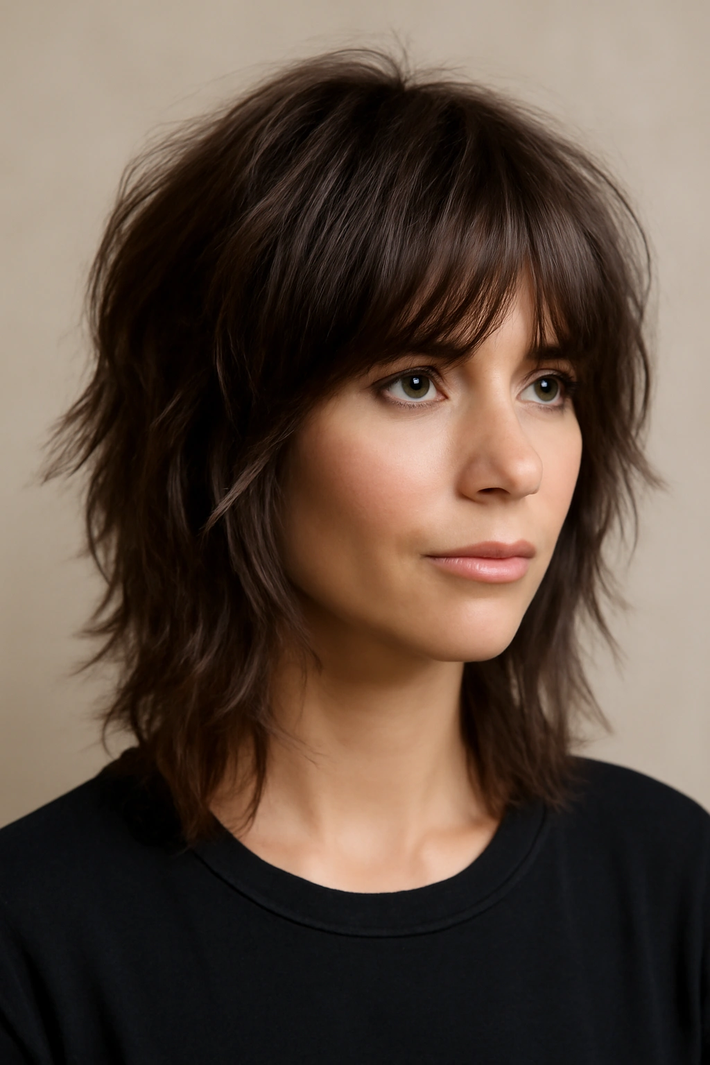 Close-up of modern shag hairstyle with dimensional layers and tousled texture