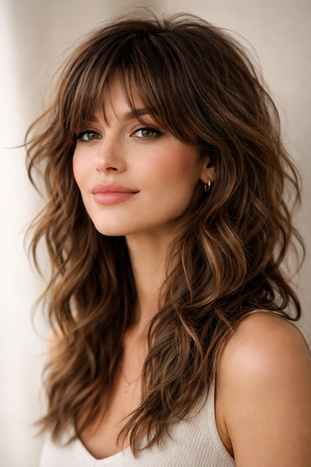15 Wash And Wear Haircuts For Naturally Wavy Hair 1 Portrait of a model with a modern shag haircut featuring layered waves and texture.