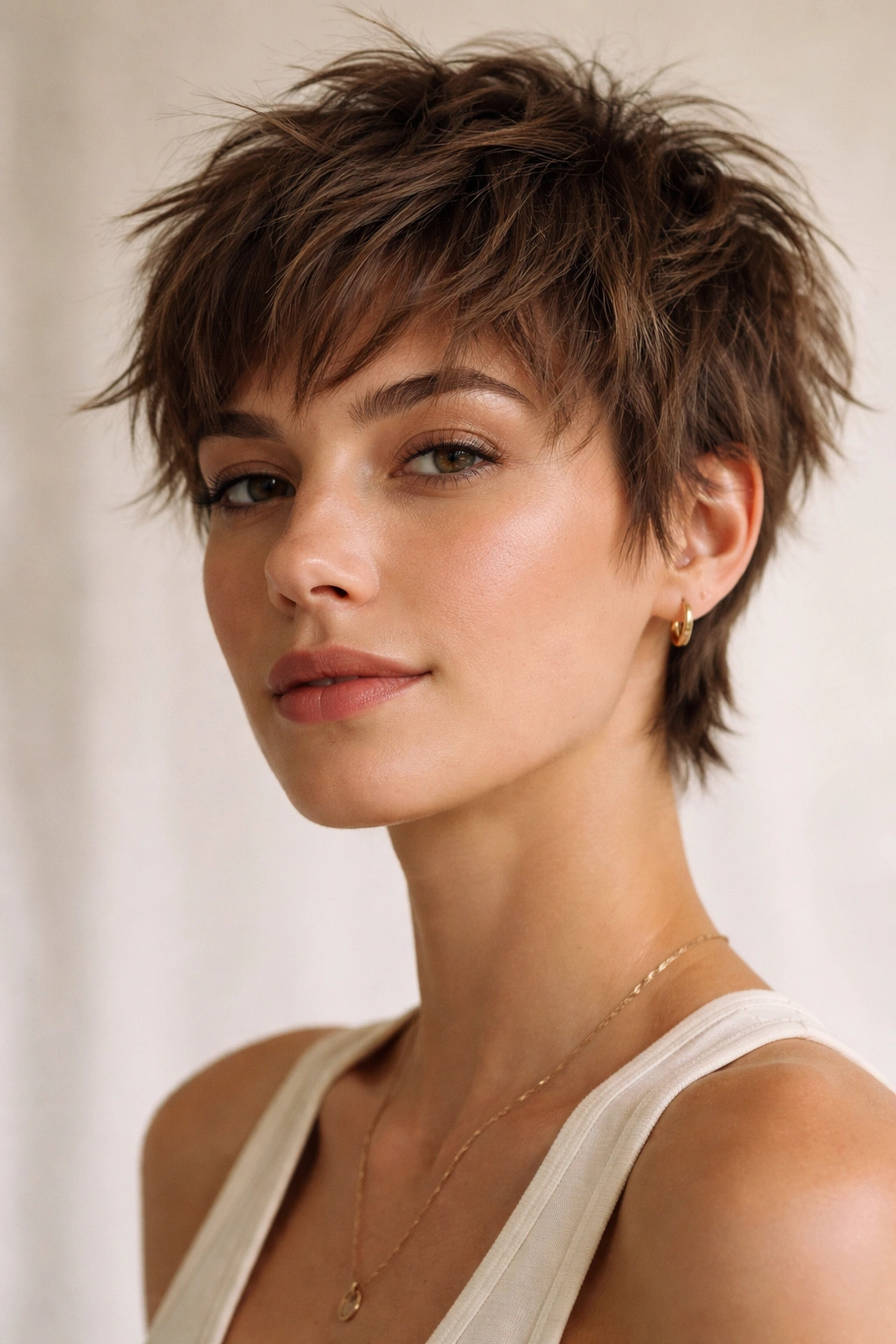 Close-up of a very short modern shaggy crop with disconnected layers and texture