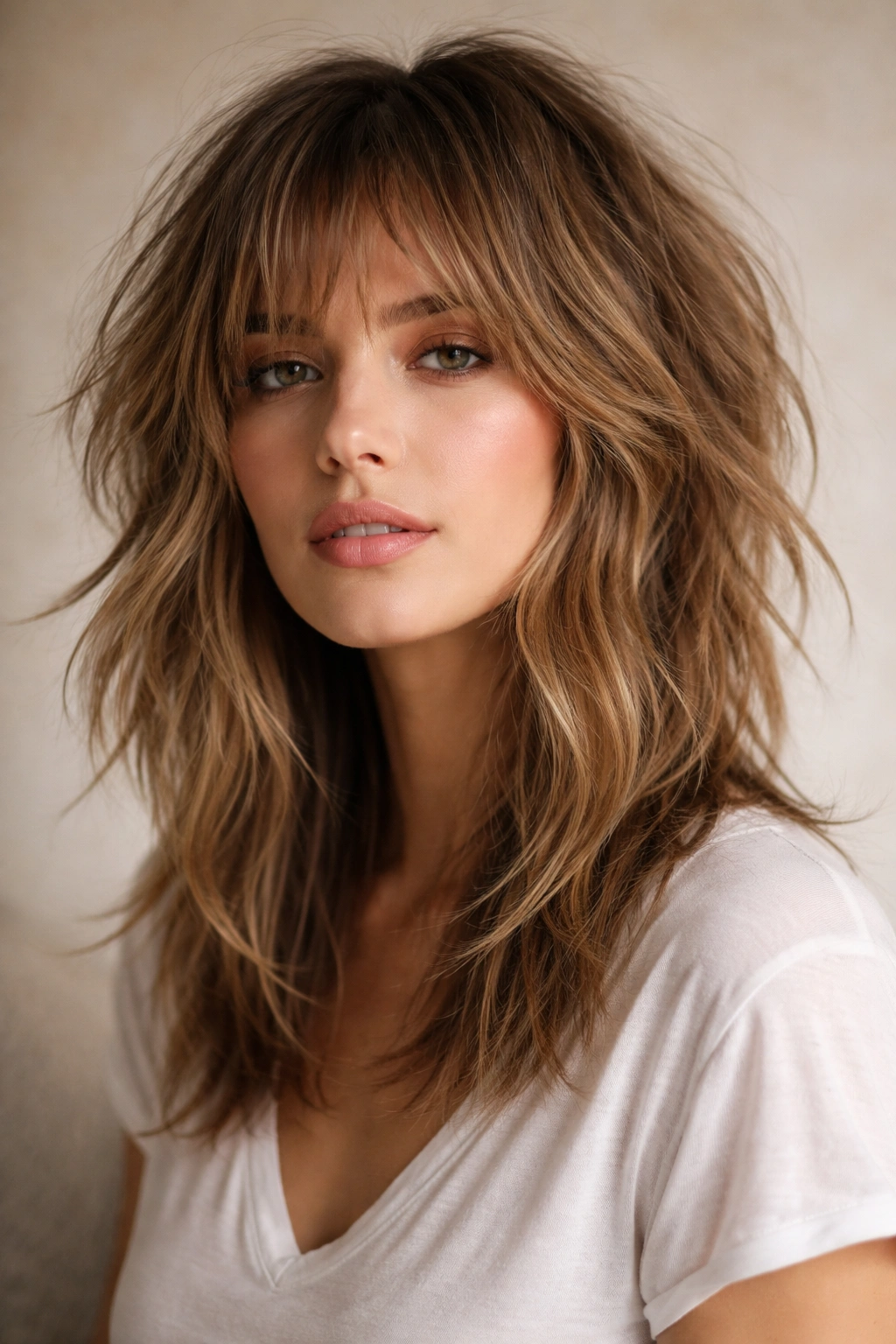 18 Medium Shaggy Cuts With Built In Movement 4 Portrait of a person with modern tousled shag showing undone layered texture