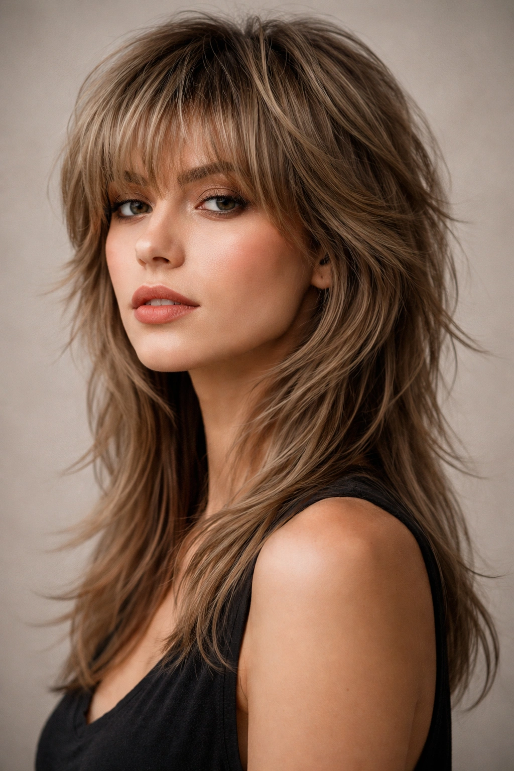 Portrait of a person with a modern wolf cut showing volume at the crown