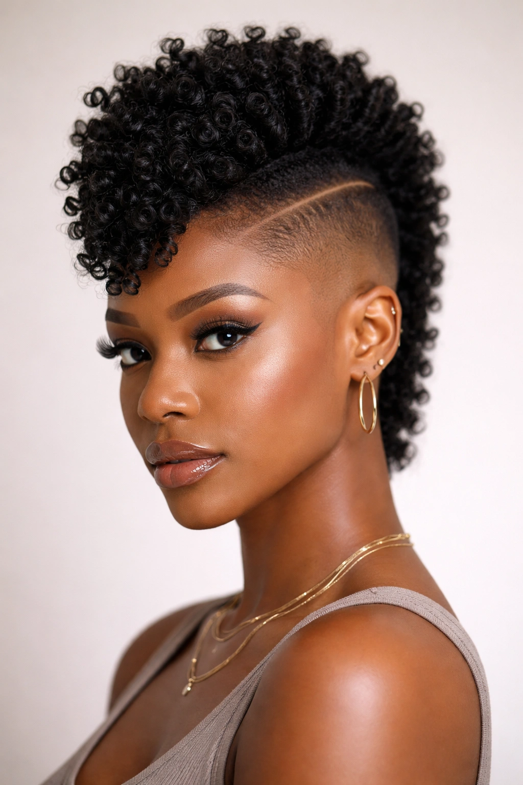 High-fade mohawk with center coil strip and skin fade on sides