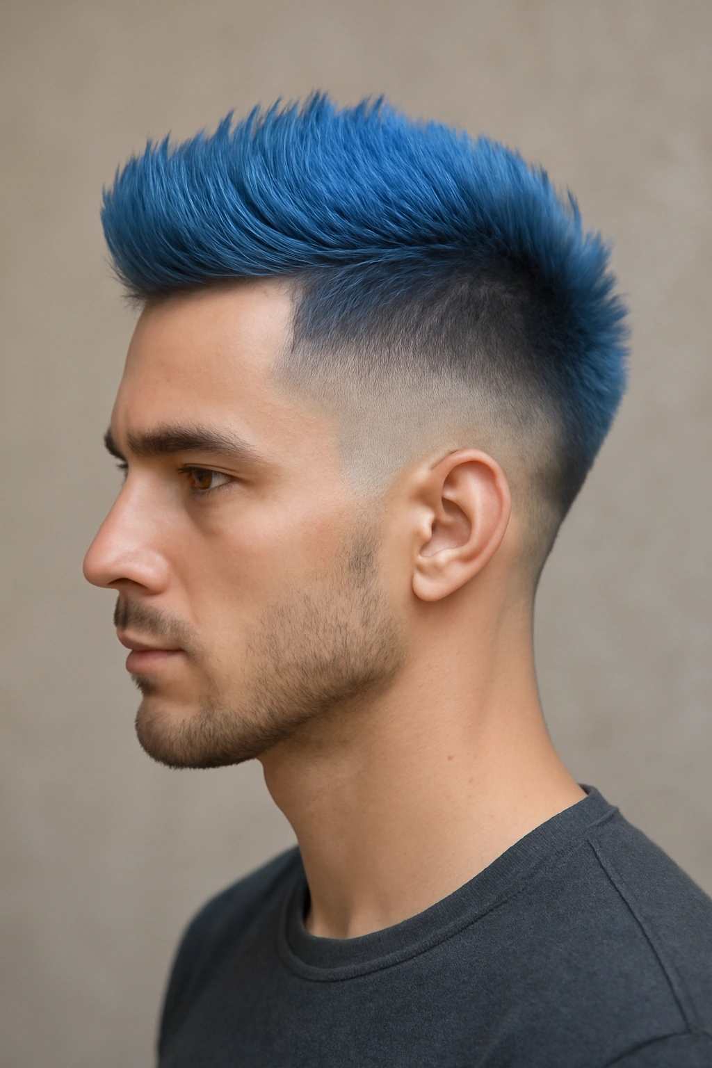12 Short Ombre Haircuts With a Perfectly Blended Fade 11 Mohawk-fade hybrid with blue-to-silver ombre on center hair and faded sides.