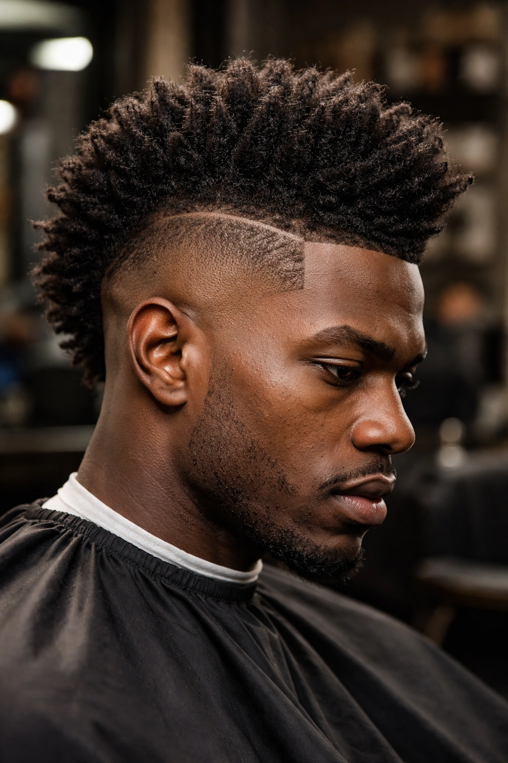 Close-up profile of a mohawk fade with an uneven line, illustrating common mistakes to avoid in Black men's hair
