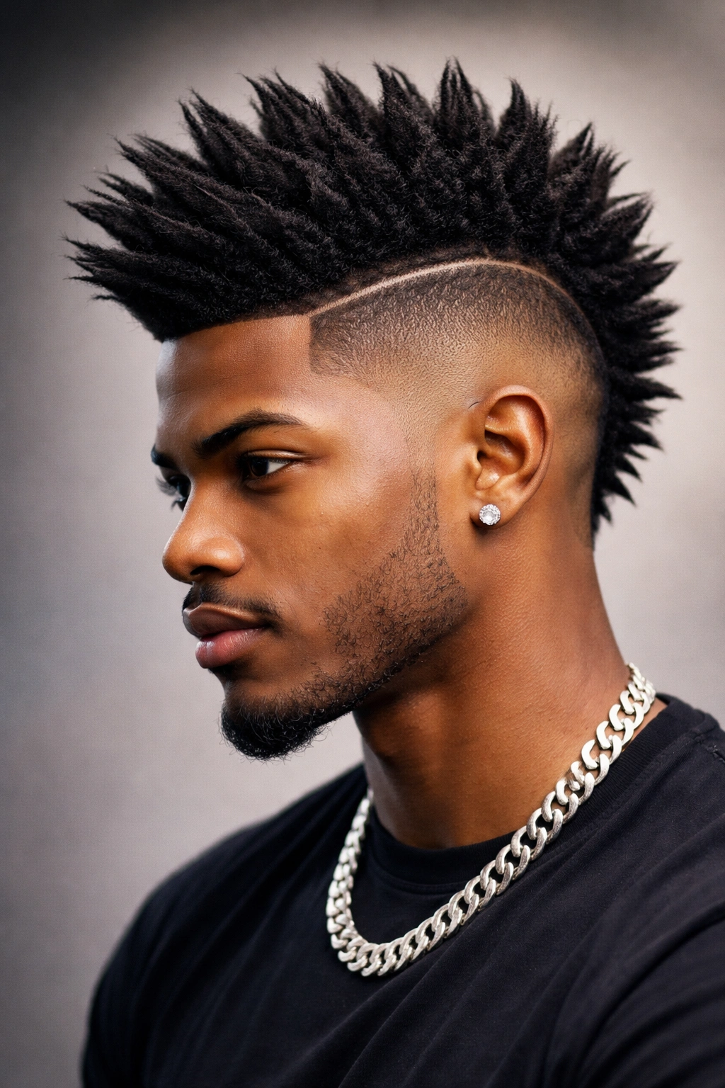 Mohawk Fade with center strip and faded sides