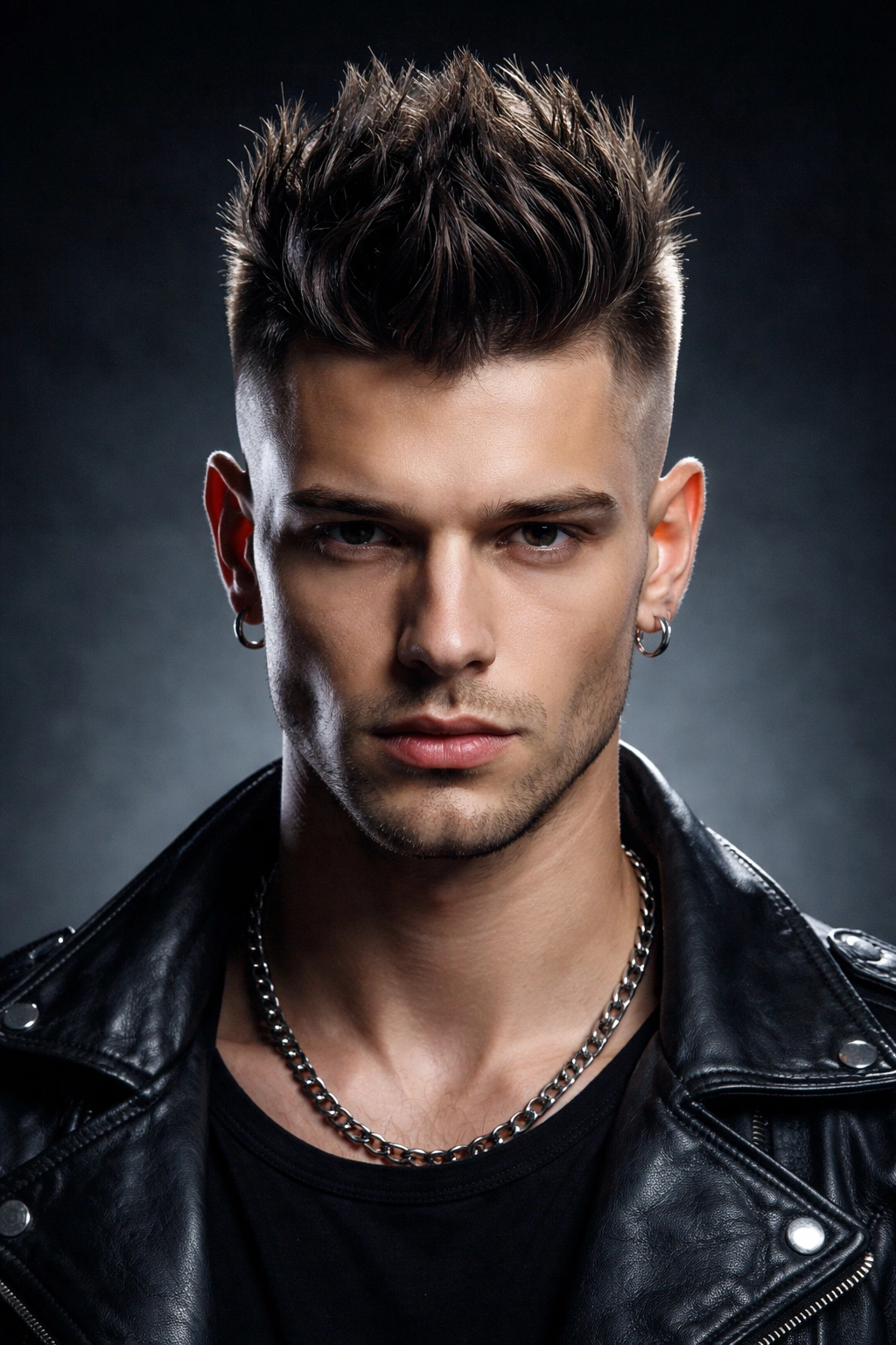 Head portrait with edgy Mohawk fade hairstyle