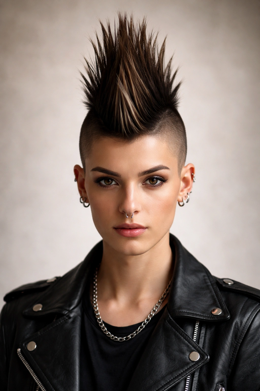 10 Queer Short Haircuts That Make A Statement 9 Portrait highlighting a center-stripe mohawk with shaved sides and a bold silhouette