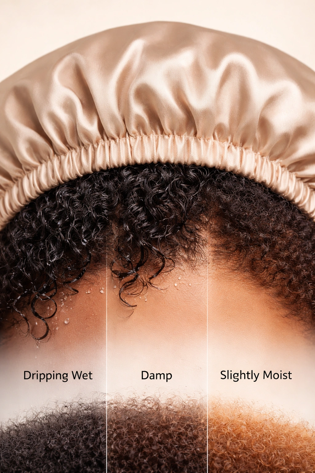 Bonnet on head showing dryness gradient at hair edge