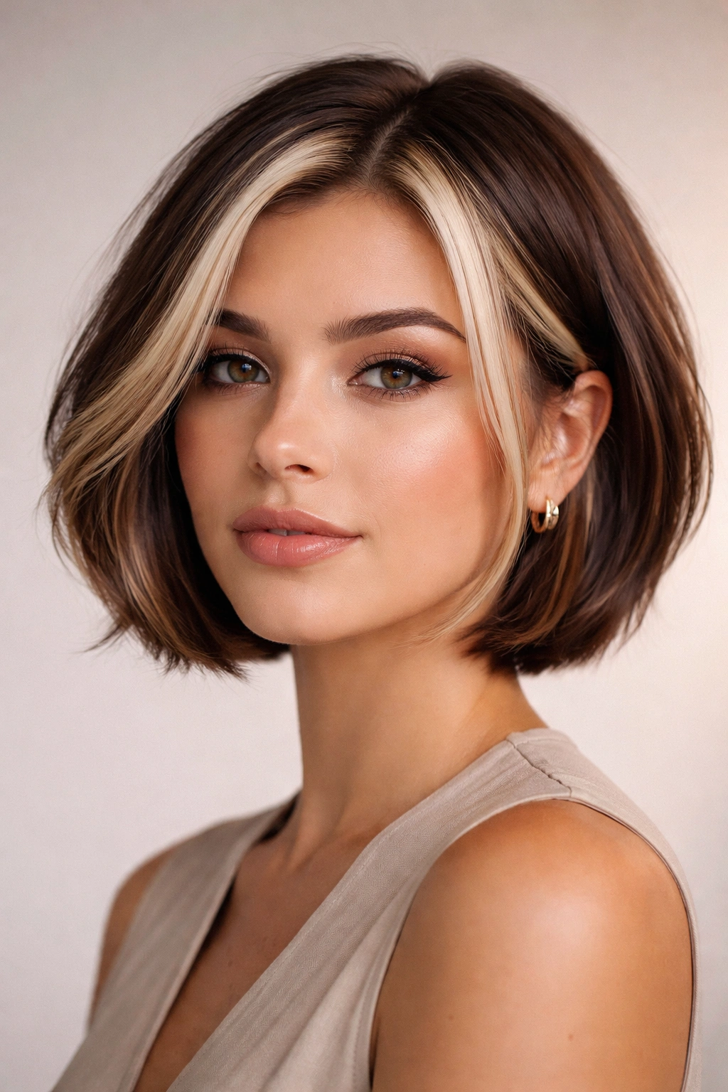 Model with stylish short haircut and money piece highlights