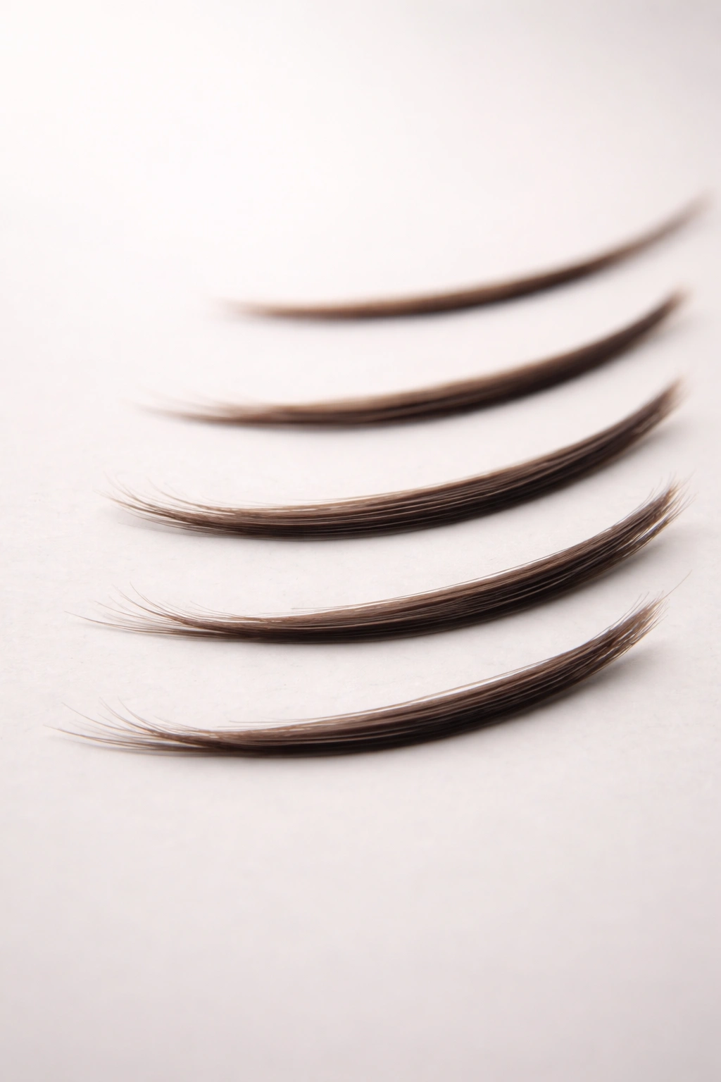 Row of hair strands at increasing lengths illustrating growth monitoring