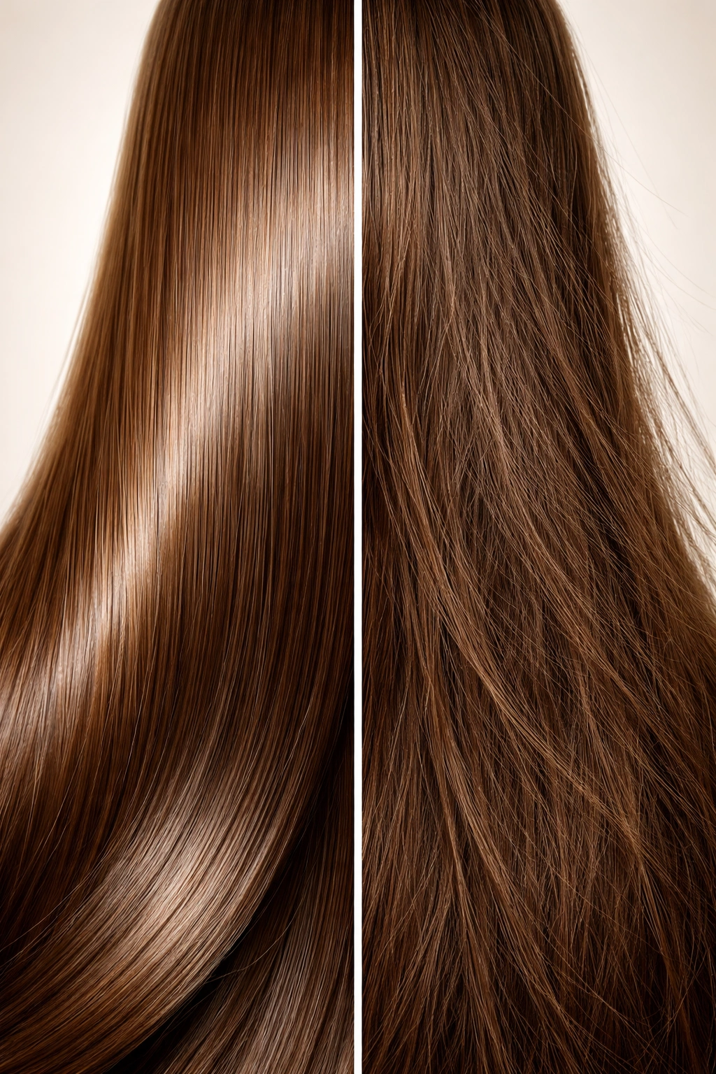 Split hair close-up showing shiny and dull sides to illustrate verdict