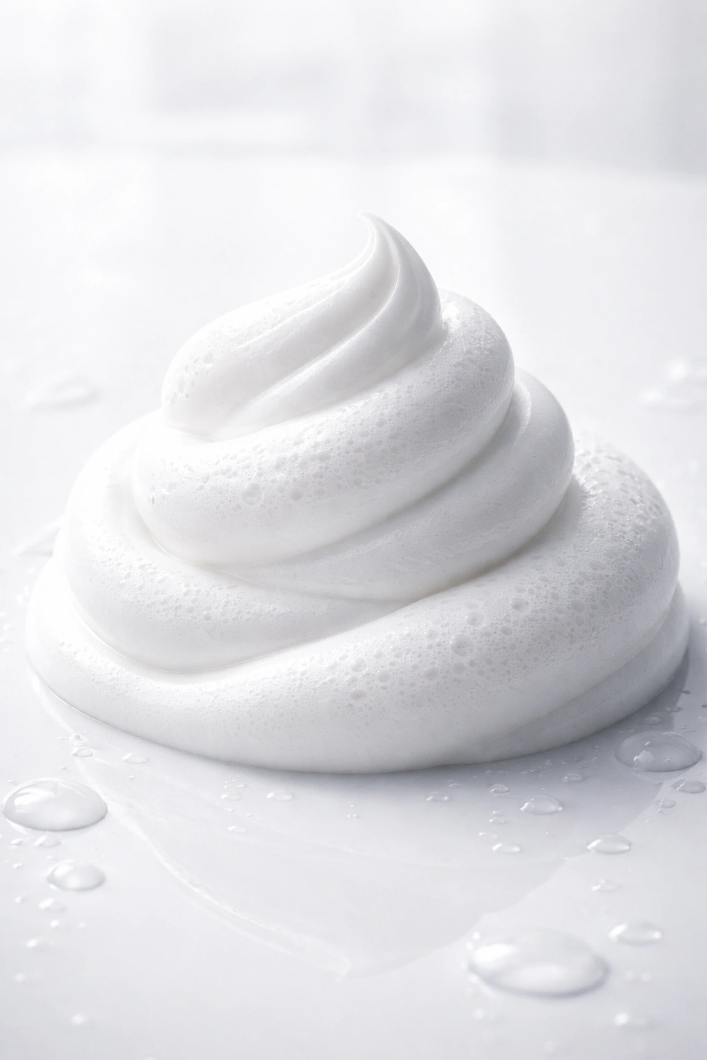 Layered mousse foam swirl suggesting step-by-step application