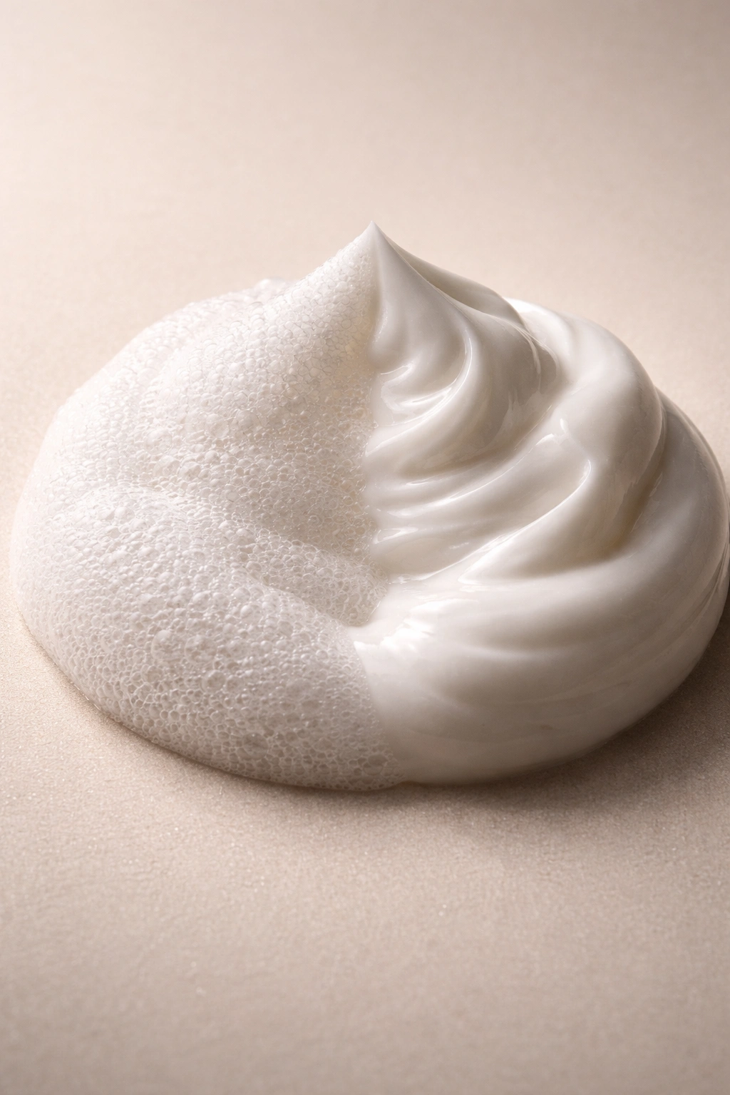 Mousse foam with two texture zones to suggest different formulations