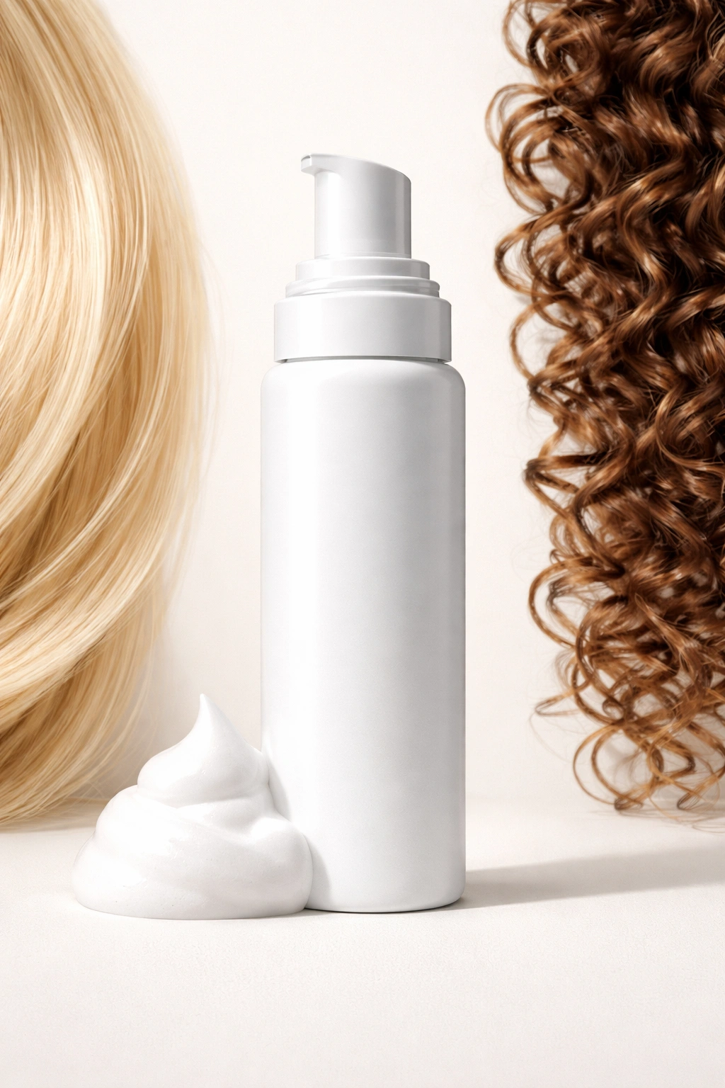 Mousse bottle with emphasis on versatility for different hair types