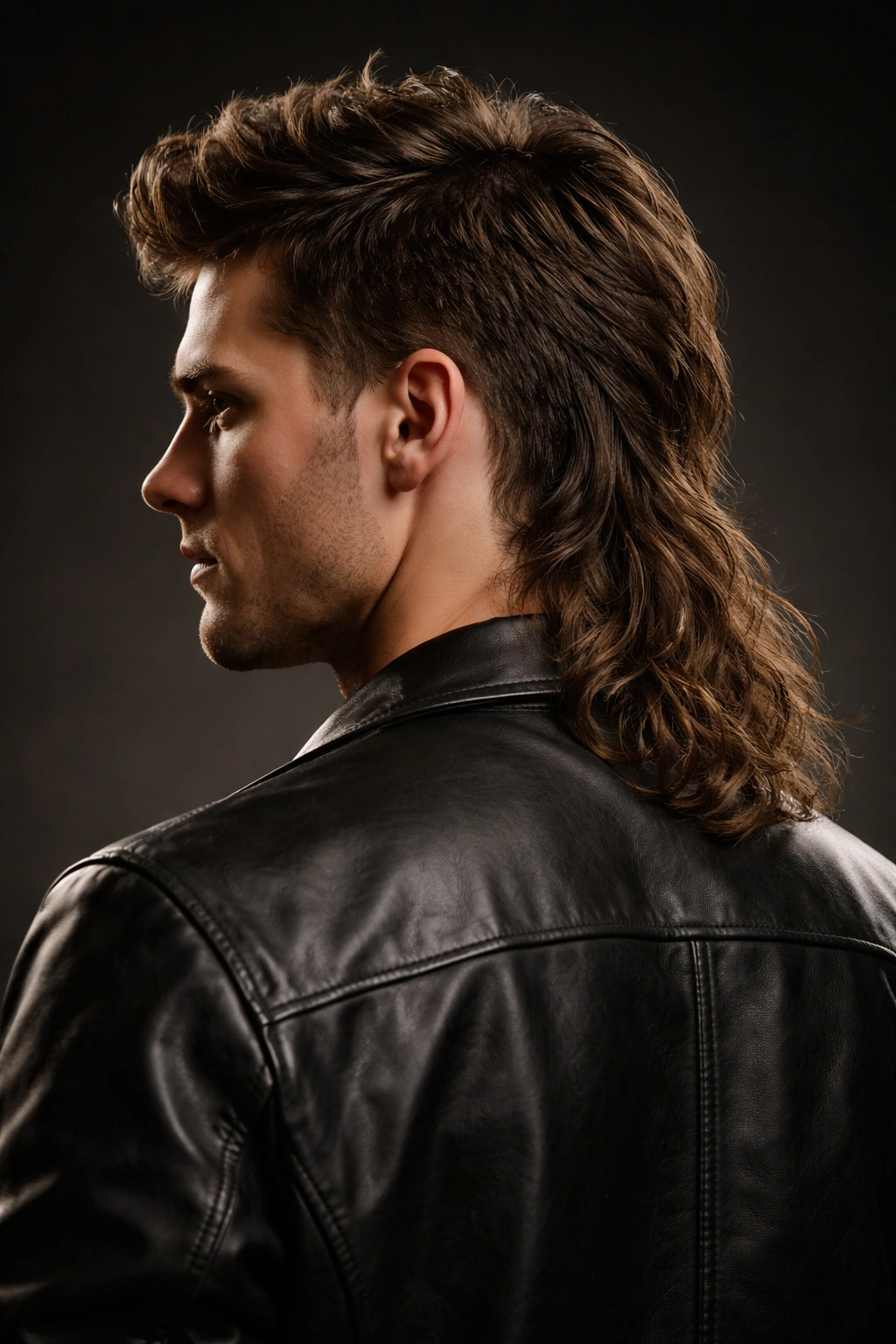 Mullet hairstyle with short front and long back visible