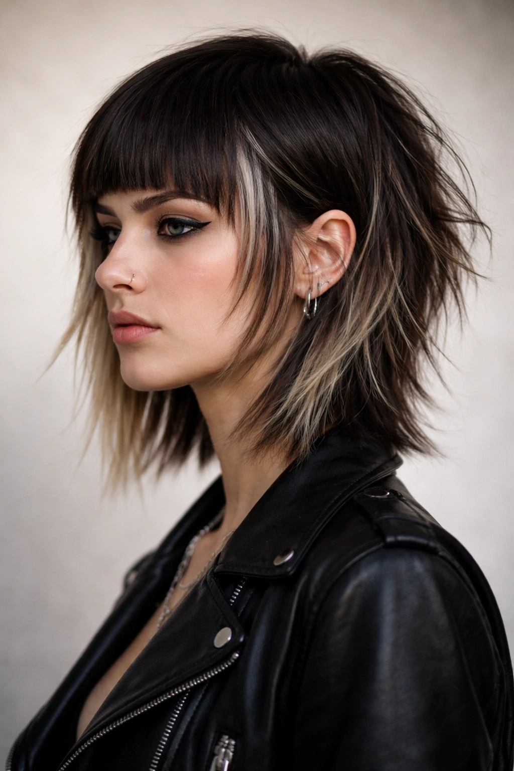 10 Funky Short Haircuts For Women Who Love Edge 2 Portrait of a model wearing a blunt-front, longer textured back bob for subtle mullet-inspired silhouette.