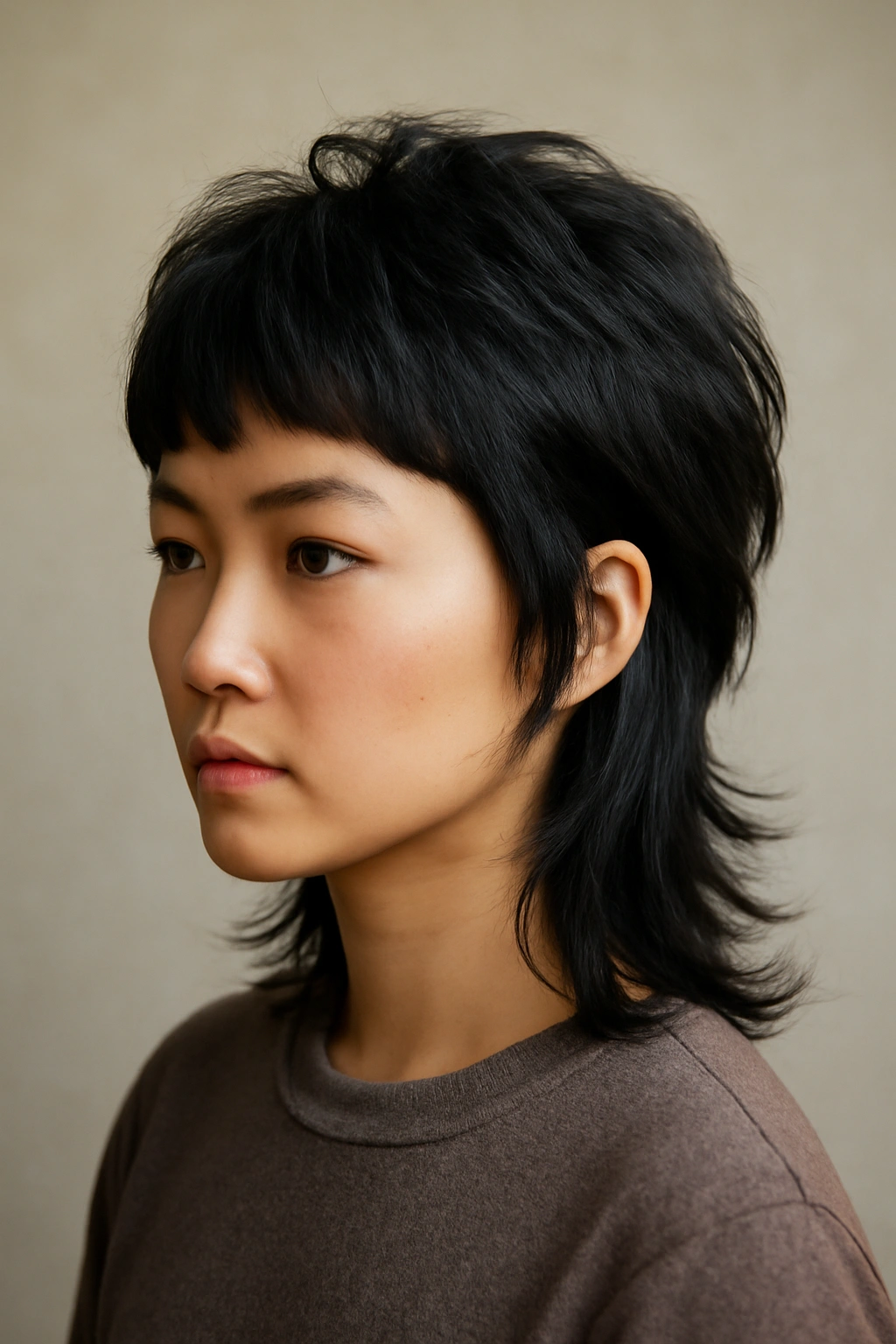 10 Short Bob Haircuts for Asian Women to Bookmark 10 Voluminous mullet bob with a short front and long back showing dramatic silhouette