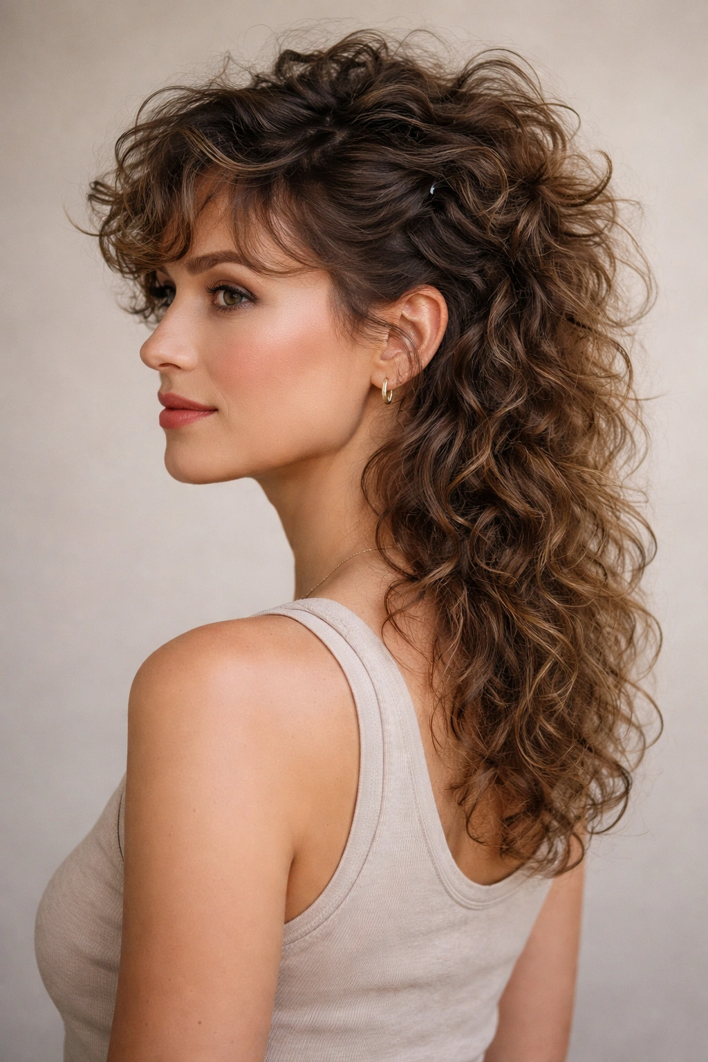 20 Short Curly Hairstyles Women Over 30 Love 9 Elongated curly mullet with textured layers from side view