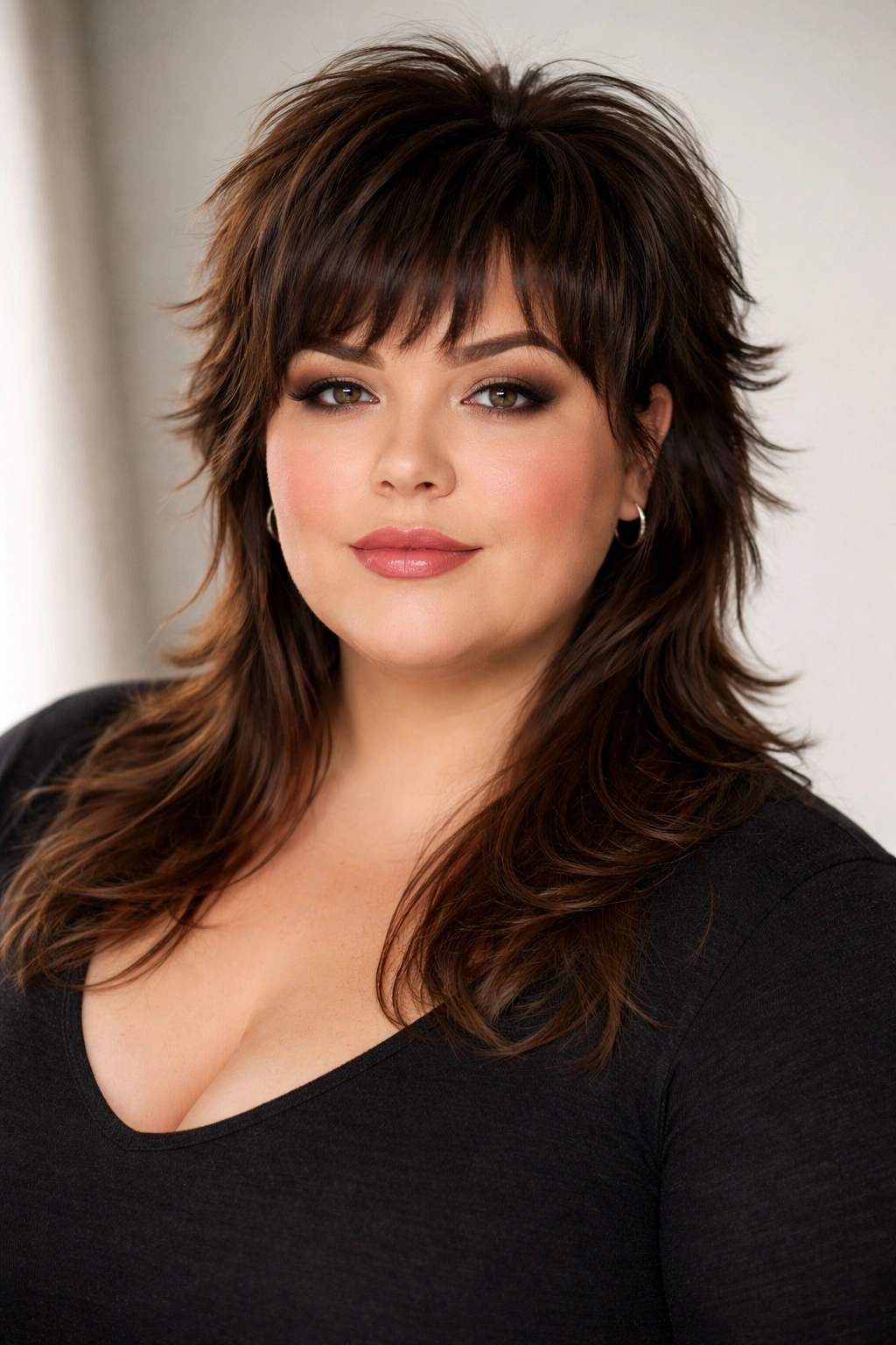 Portrait of a plus-size person wearing a mullet tailored to face shape