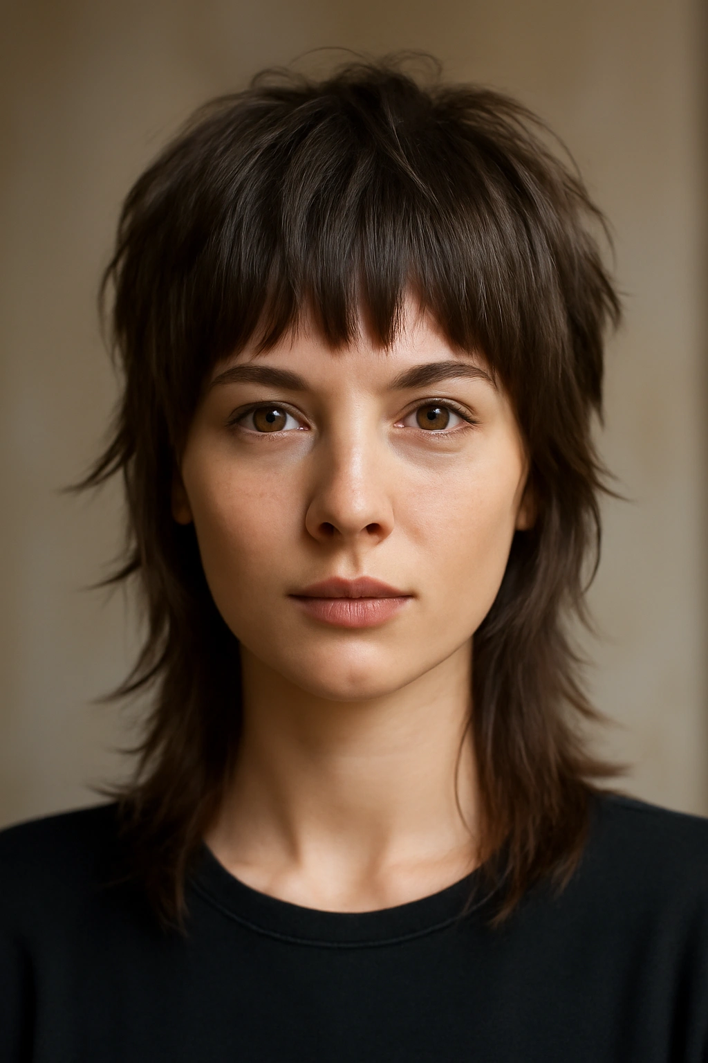 12 Short Layered Haircuts With Bangs That Actually Work 8 Close-up of mullet-inspired layers with bangs showcasing texture and movement