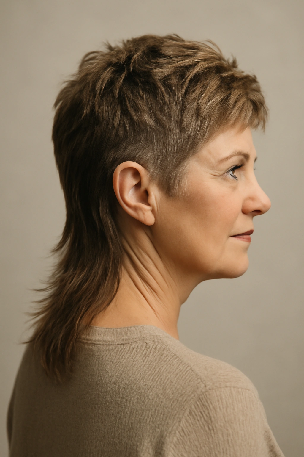 Mullet-inspired modern cut showing short top and longer back with texture