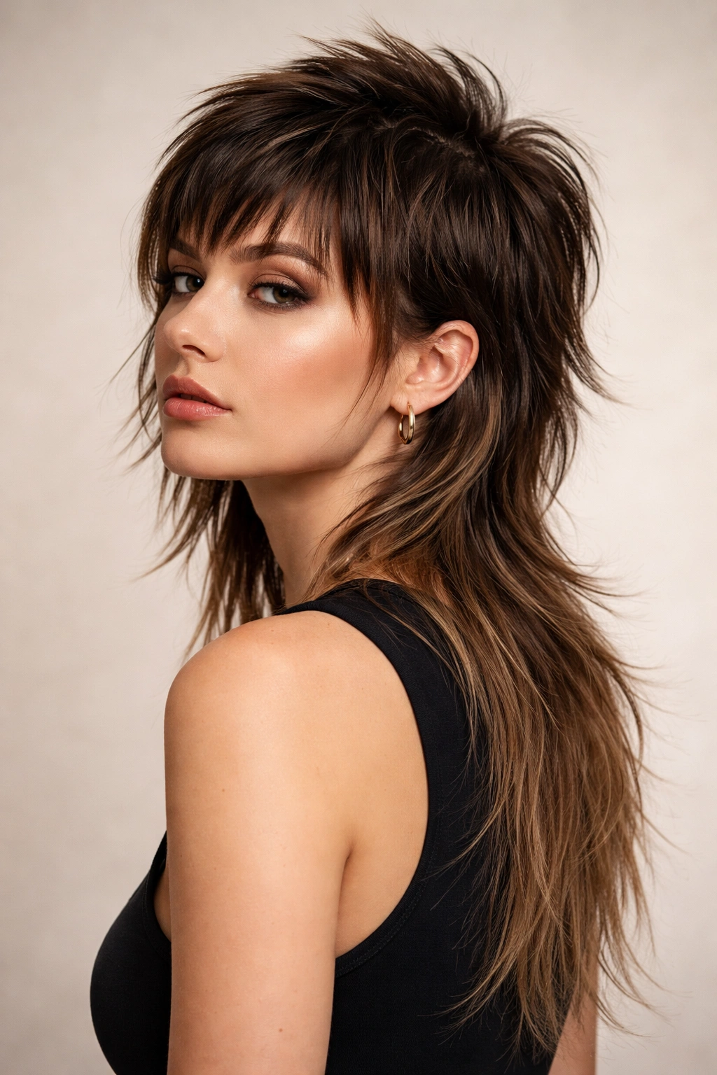 Modern mullet hairstyle with short front and long back