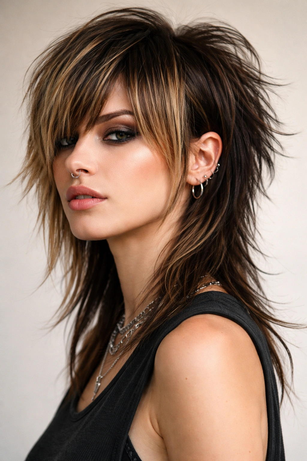 10 Rockstar Inspired Short Cuts For Edgy Women 4 Head-and-shoulders portrait showing a modern mullet with longer front and shorter back.