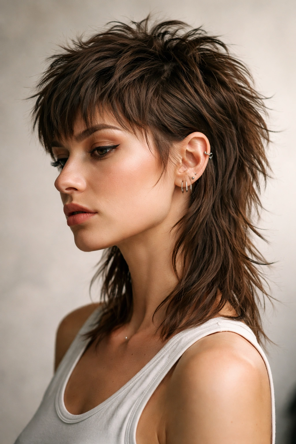 15 Choppy Short Haircuts Loaded With Texture 10 Three-quarter portrait of a modern textured choppy mullet.