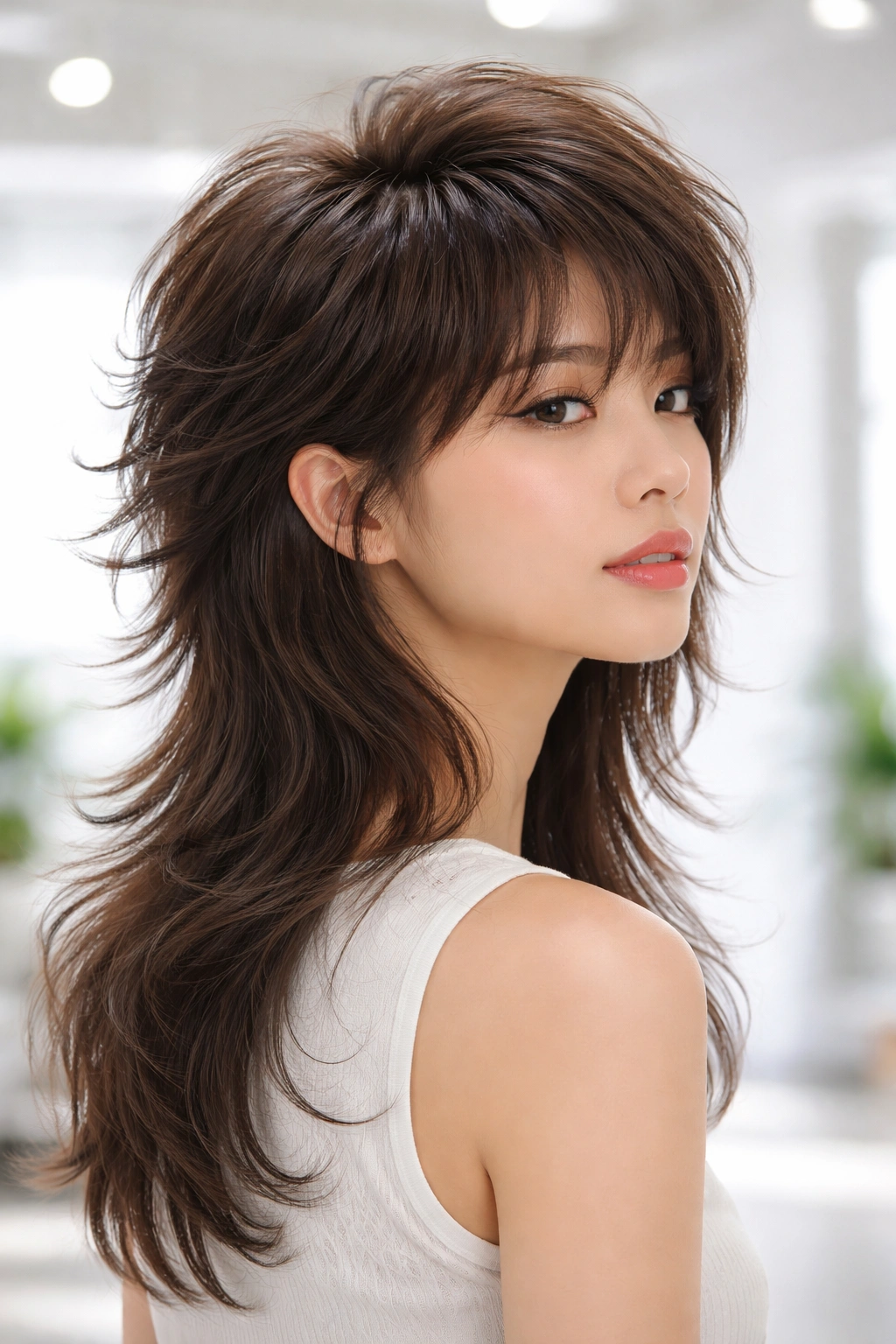 Mullet with volume showing short top layers and longer back