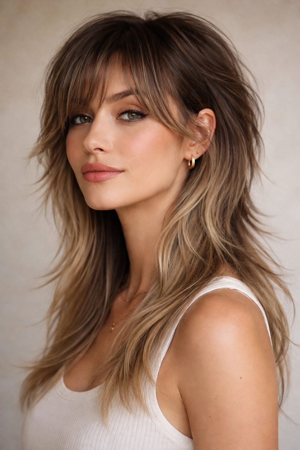 20 Flattering Mullet Cuts Women Are Requesting 6 Mullet with wispy bangs featuring long, side-swept bangs and soft, flowing layers.