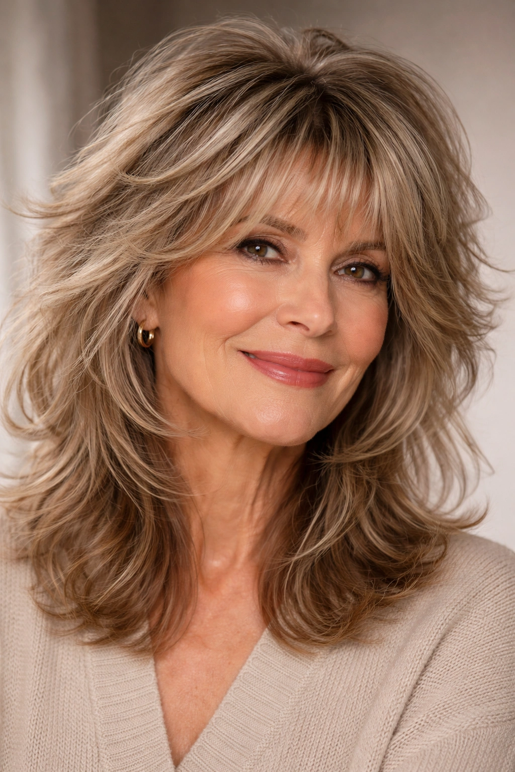 Close-up of hair with multiple textures including choppy and feathered layers