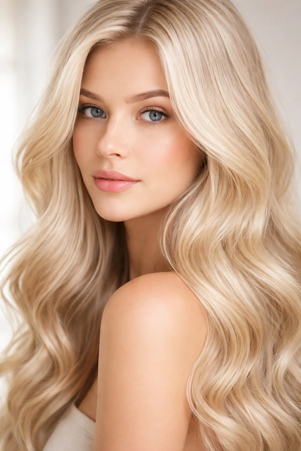 Close-up of natural blonde hair in platinum to ash tones