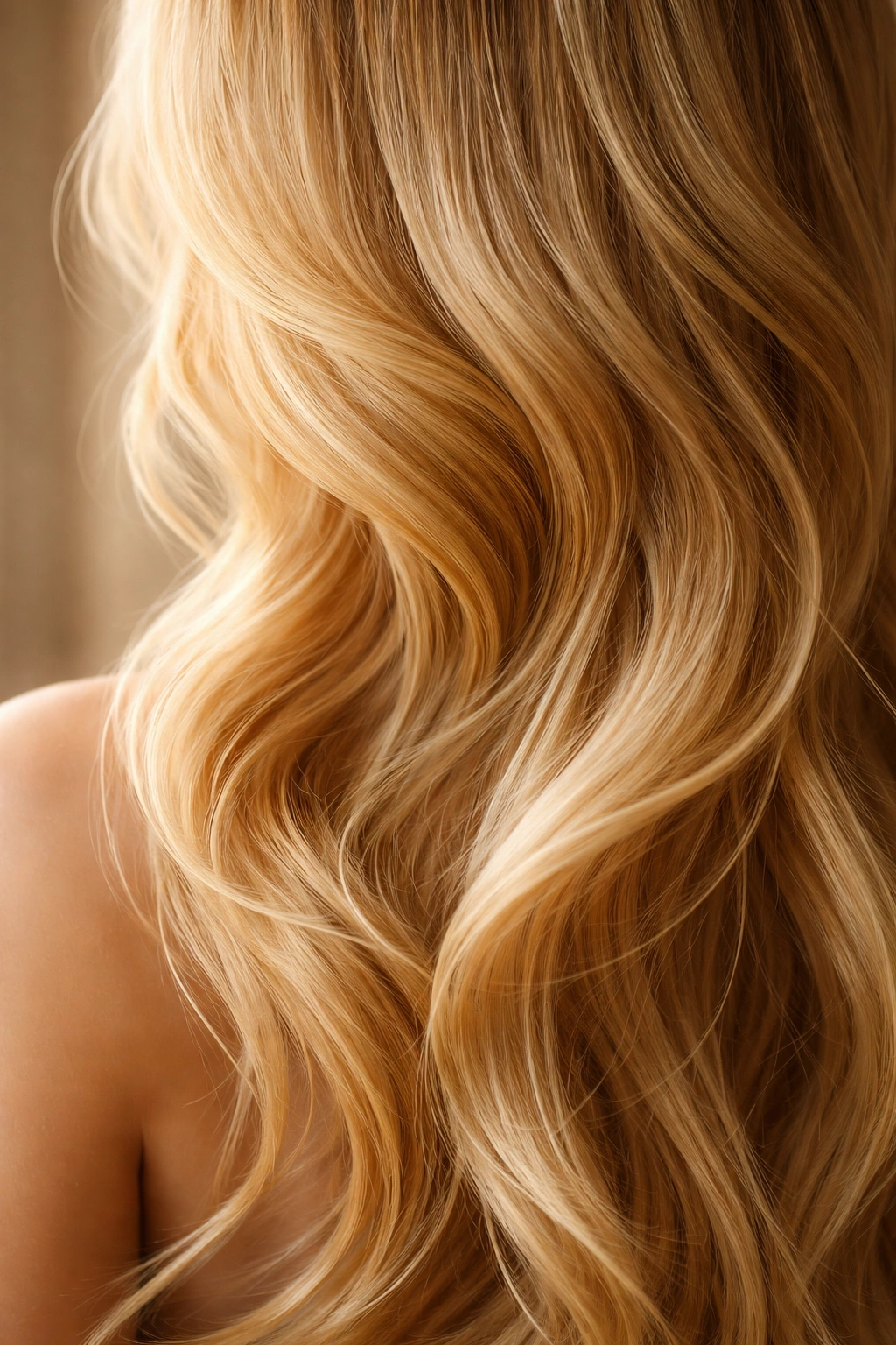 Soft, sun-kissed natural blonde hair with natural variation in studio light