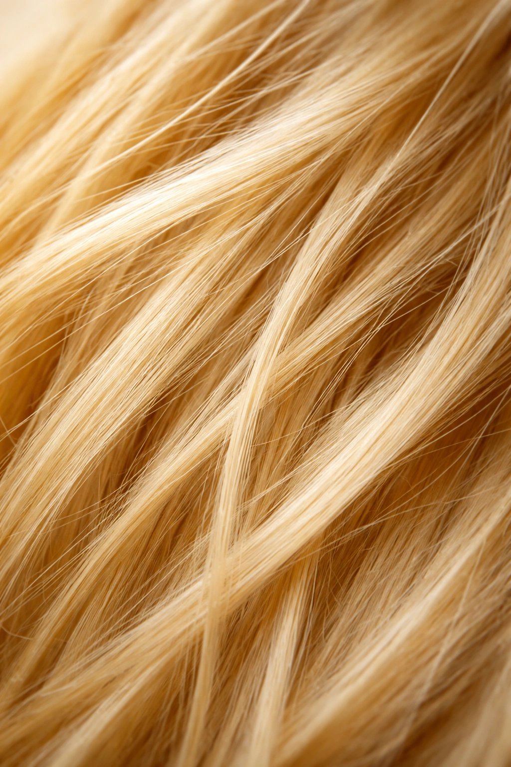 Close-up of delicate natural blonde hair strands, emphasizing fragility and fine texture