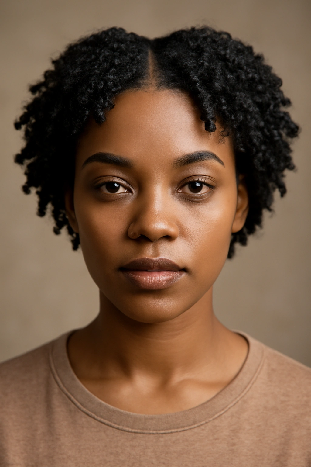 10 Middle Part Short Hairstyles for Black Women 5 Close-up of short natural coils with middle part in a studio